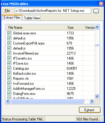 Screenshot of Less MSIérables: A tool to Extract the contents of an .msi File